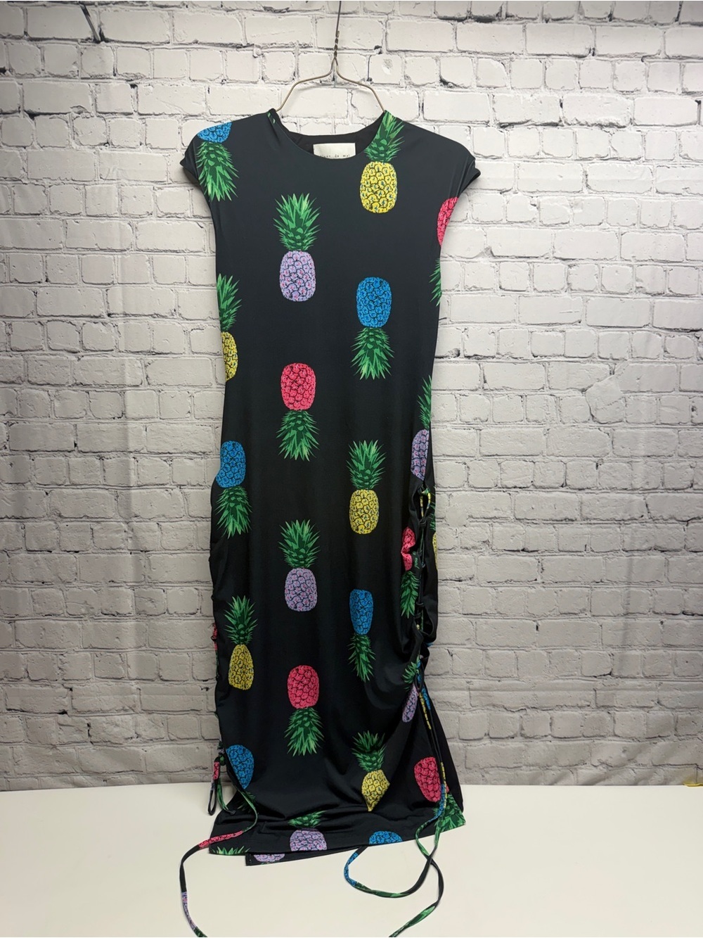 Fleur du Mal Black Dress with Multicolor Pineapple Print size S